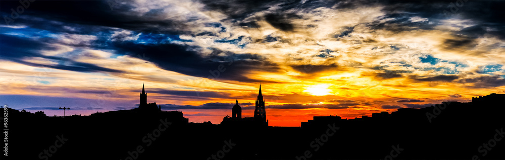 Beautiful sunset over Prague, St.Vitus Cathedral.