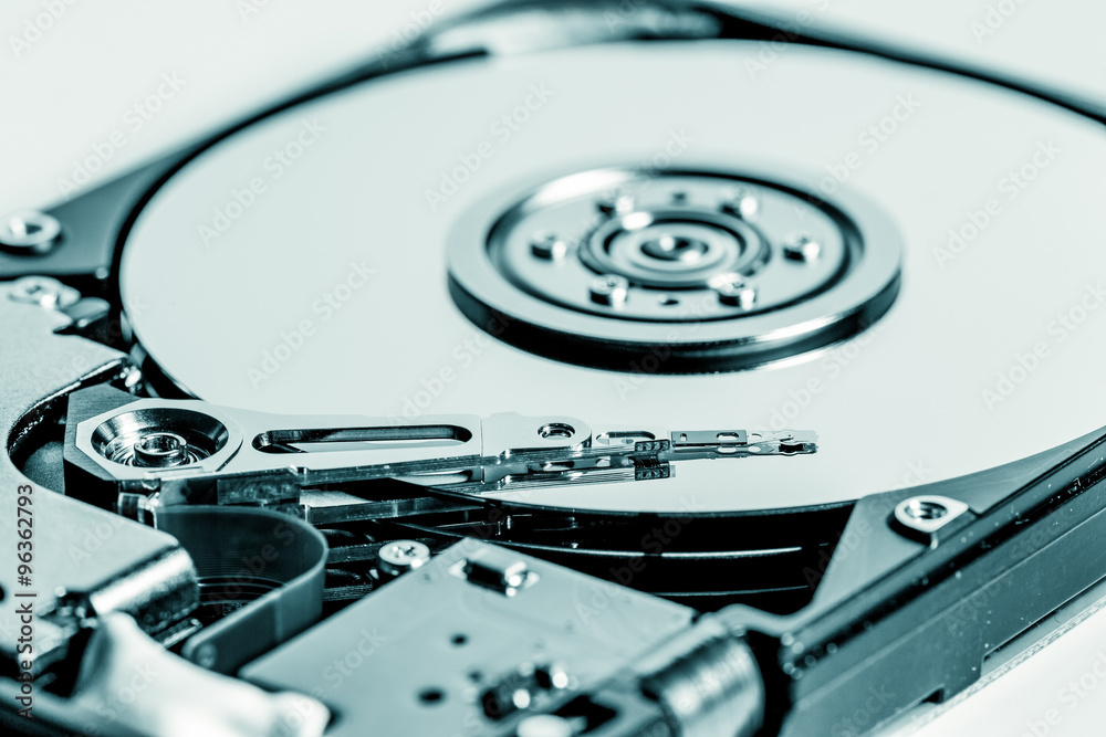 Inside of internal Harddrive HDD on white background Inside of internal Harddrive HDD on white background
