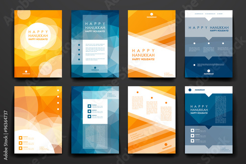 Set of brochure, poster design templates in Hanukkah style