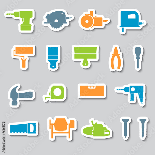 Construction tools. Repair icons. Vector set stickers.