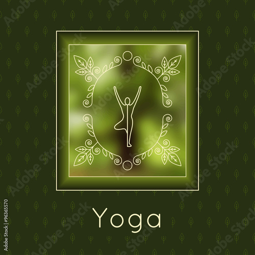 Vector yoga illustration. Yoga poster with floral ornament and yogi silhouette. Identity design for yoga studio, yoga center or class. Template for SPA, beauty salon, ayurveda clinic in luxury style.