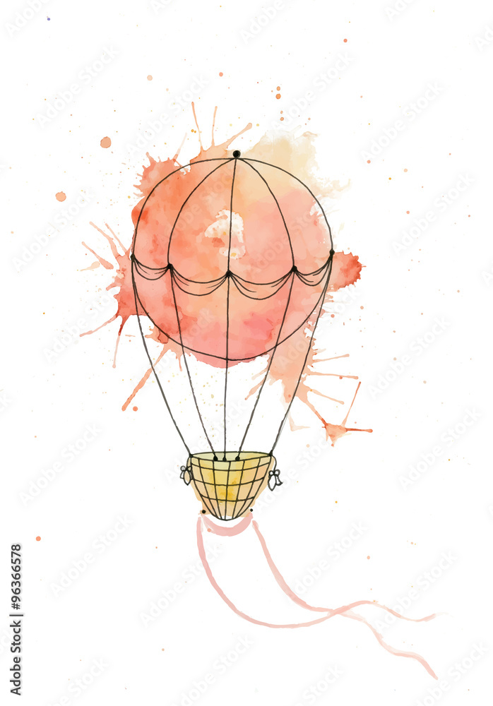 Naklejka premium Watercolor vector air balloon