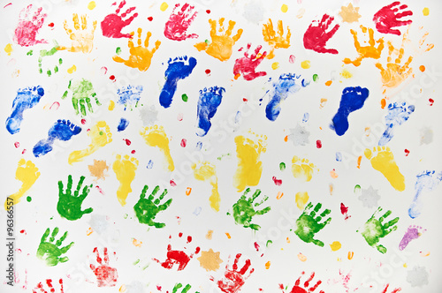 Colourful Design Made From Child's Hand And Foot Prints photo