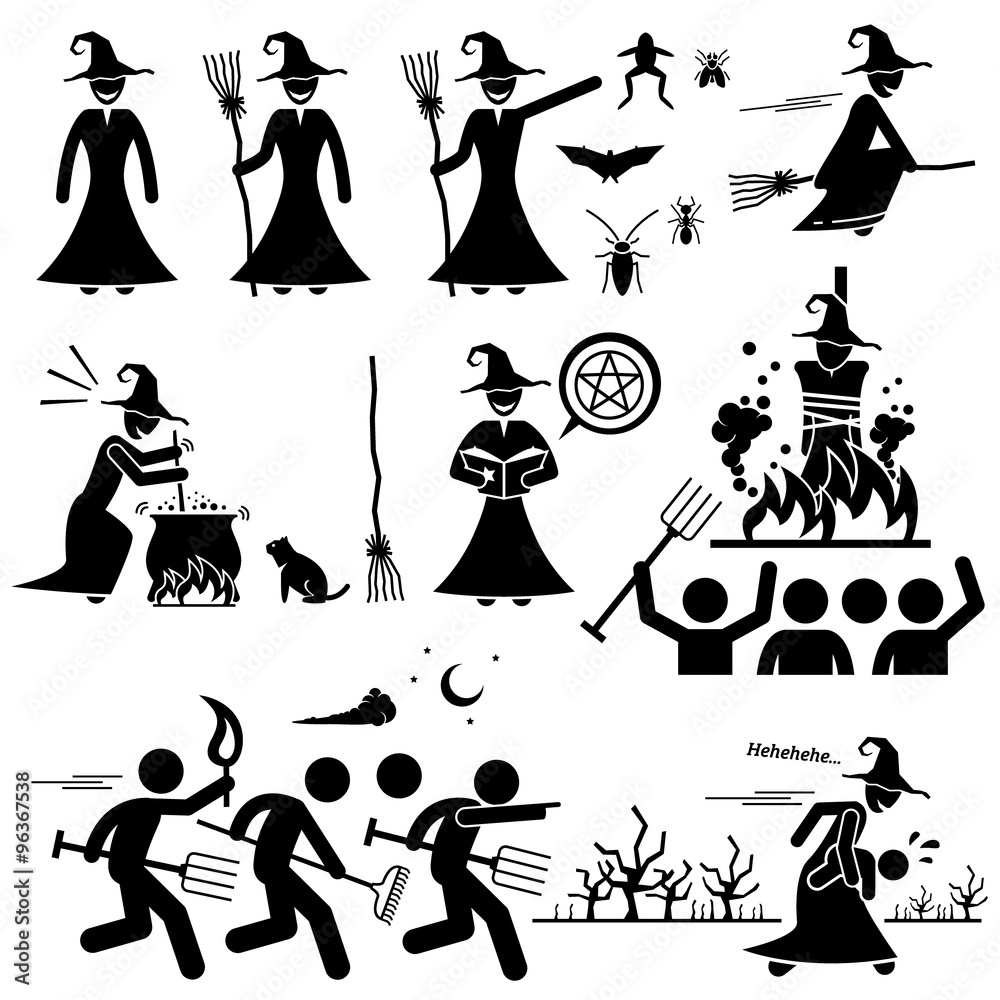 Evil Witch Hunt Witchcraft Black Magic Stick Figure Pictogram Icons Stock  Vector | Adobe Stock