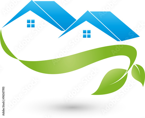 Zwei Häuser und Pflanze, Logo, Ökosystem
