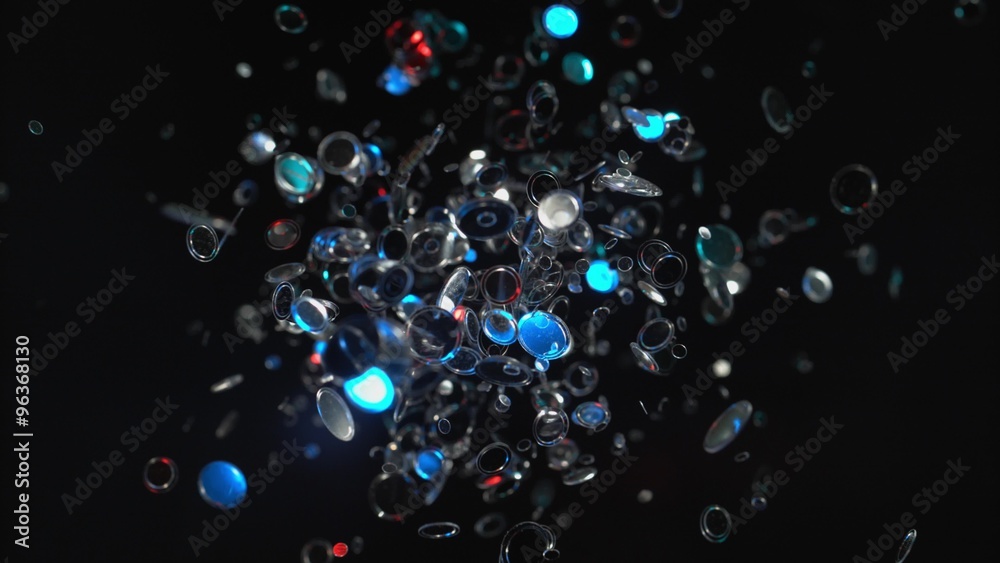 Multi color round shape confetti fly after being exploded against black background. Shot with high speed camera, phantom flex 4K. 4K 30fps. Slow Motion. Multi color round shape confetti fly after being exploded against black background. Shot with high speed camera, phantom flex 4K. 4K 30fps. Slow Motion.