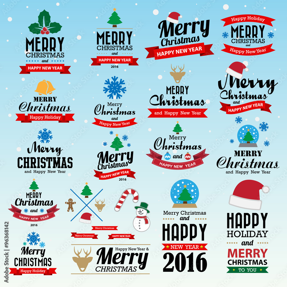 Naklejka premium Merry Christmas and Happy New Year typographic background,Illustration eps10