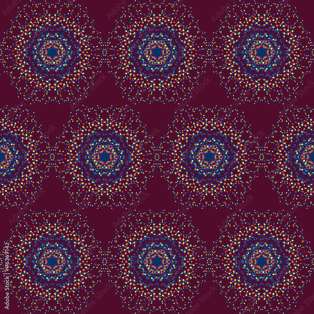 Beautiful vector Print Seamless Pattern. Mandala Flowers with cherry background.