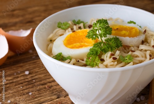 Chinese noodles in white bowl