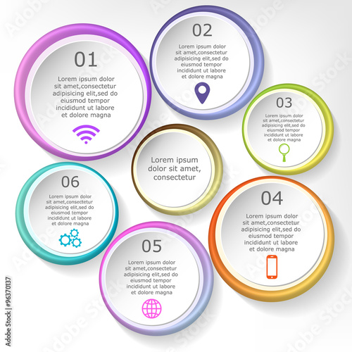 Colorful infographics template with steps, options. For infographic, banner, poster, web design, brochure, presentation. Vector illustration