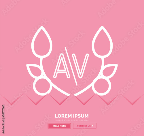 Abstract geometric linear hipster floral icon, frame design, flat style. Banner