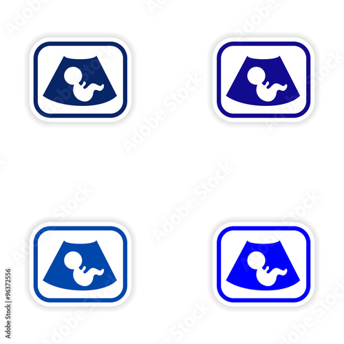 Set paper stickers on white background baby ultrasound
