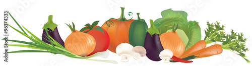 Collection of 3D vegetables. Carrot, Chili Peppers, Tomato, Cabbage, Eggplant, Pumpkin, Onion and Mushrooms