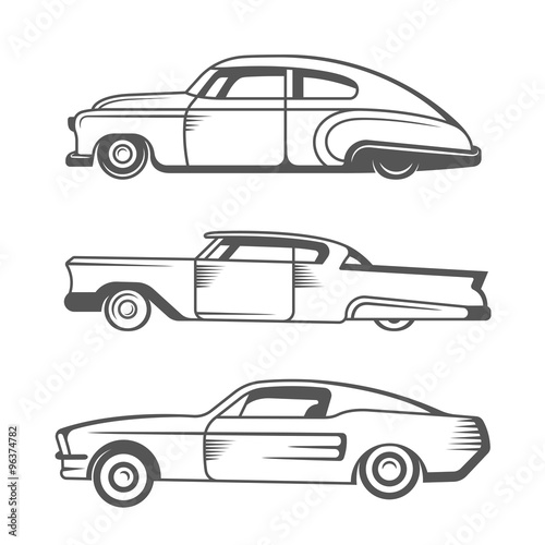 Set Vector Vintage Old Cars
