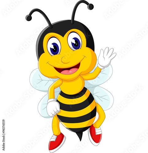 cute Bee cartoon flying of illustration 