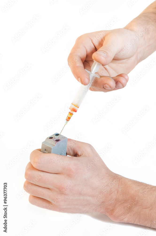 Refilling a cartridge hands Refilling a cartridge hands