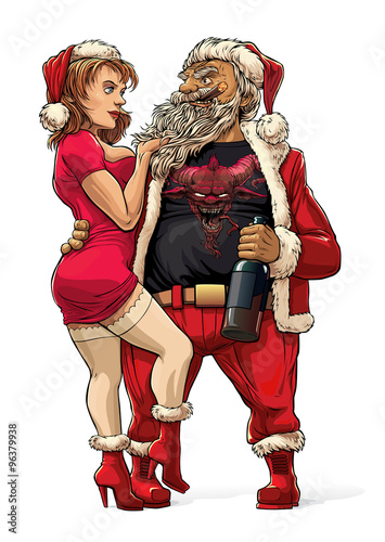 Alternative Christmas: Drunk Santa.

Very drunk Santa with cigar embracing beautiful girl. 