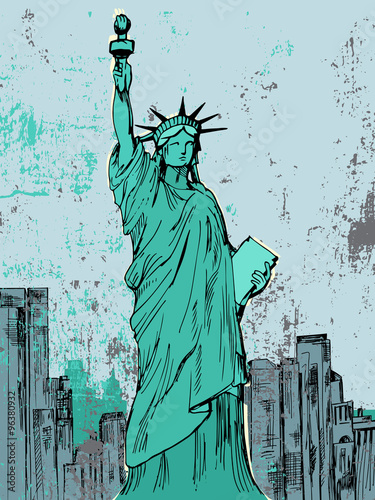 Hand drawn Liberty statue - vector