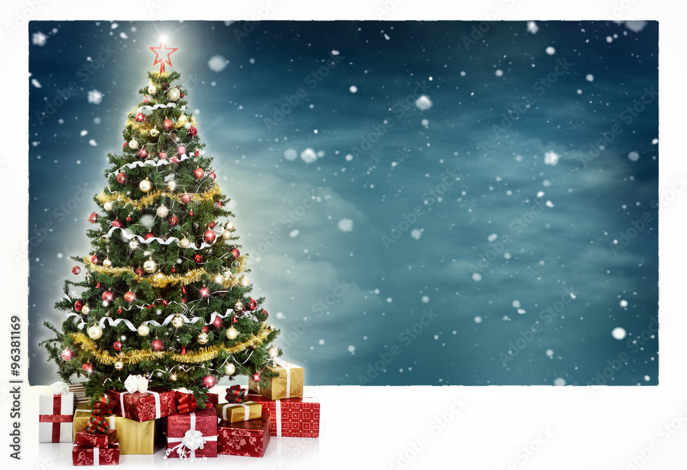 Obraz premium decorated Christmas tree and gift boxes
