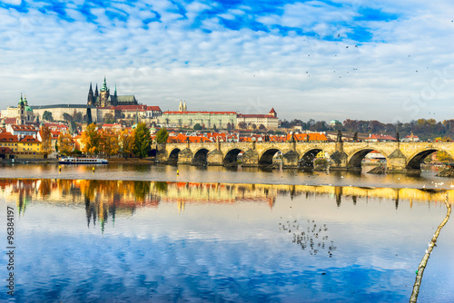 Prague, Charles Bridge, the Castle and St. Vitus Cathedral.