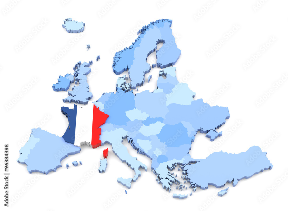 Fototapeta premium Europe Map, France with Flag