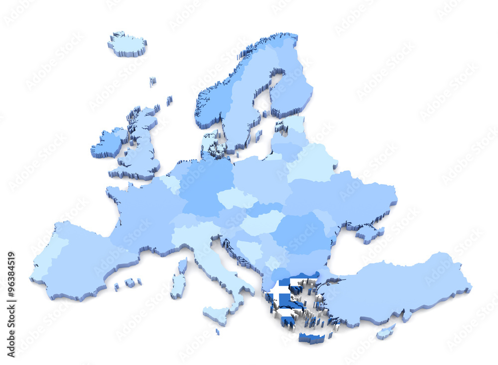 Fototapeta premium Europe Map, Greece with Flag