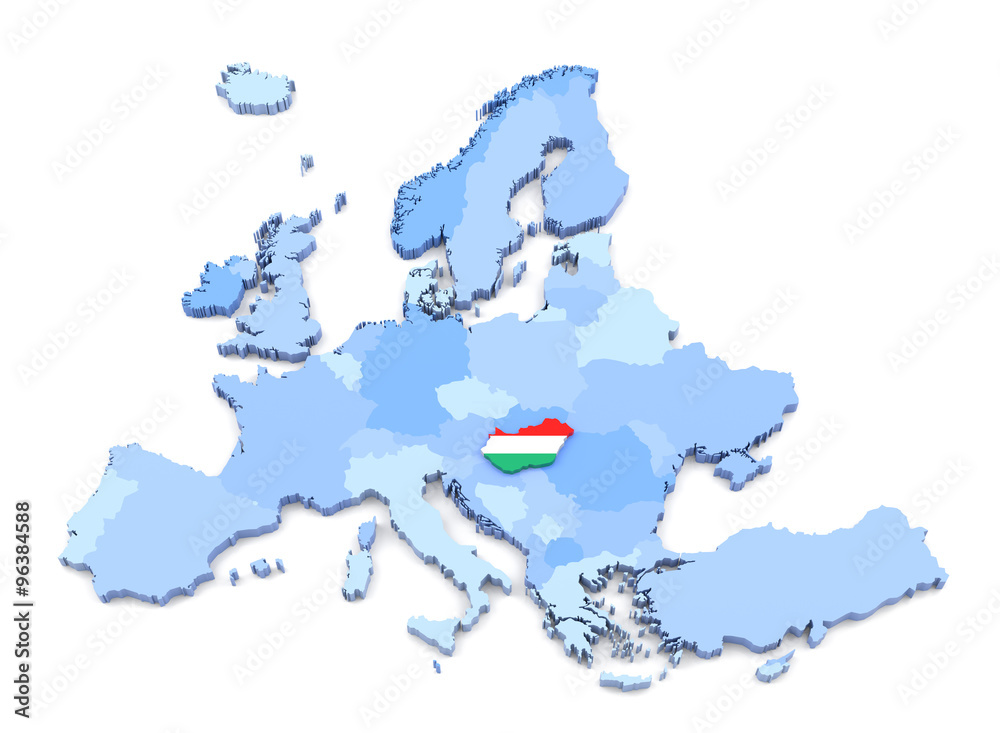 Obraz premium Europe Map, Hungary with Flag