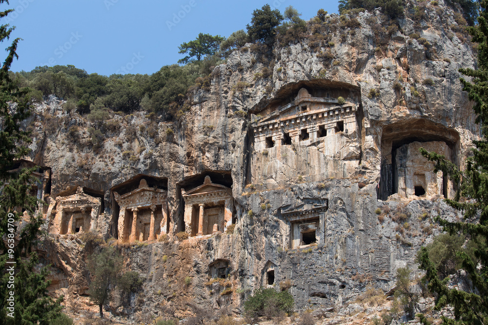 Ancient Lycian Rock Tombs in Fethiye, Turkey