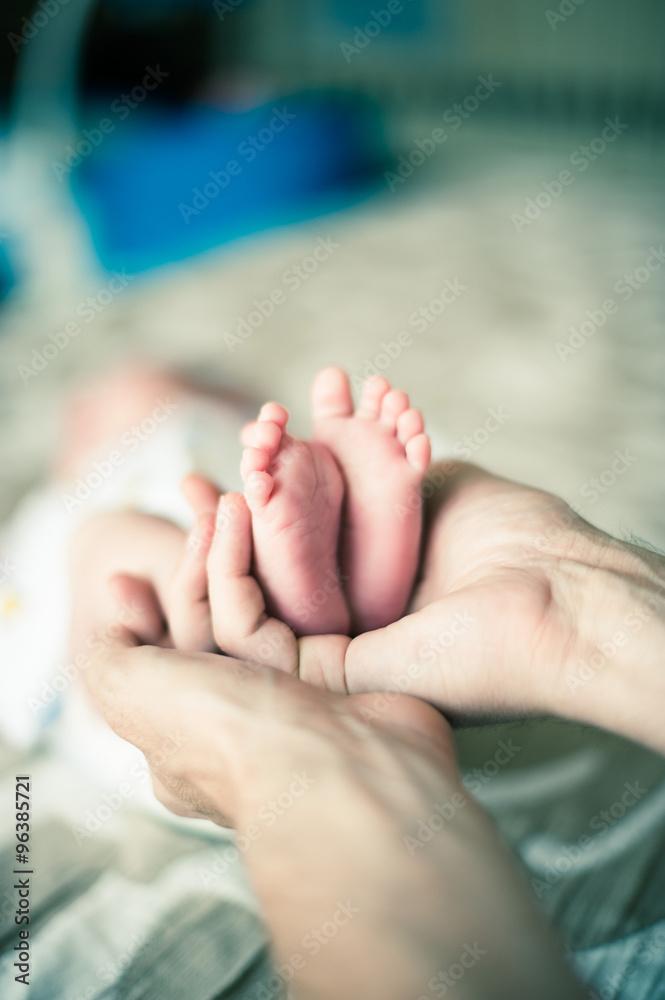 Mother holding baby's little feet Mother holding baby's little feet