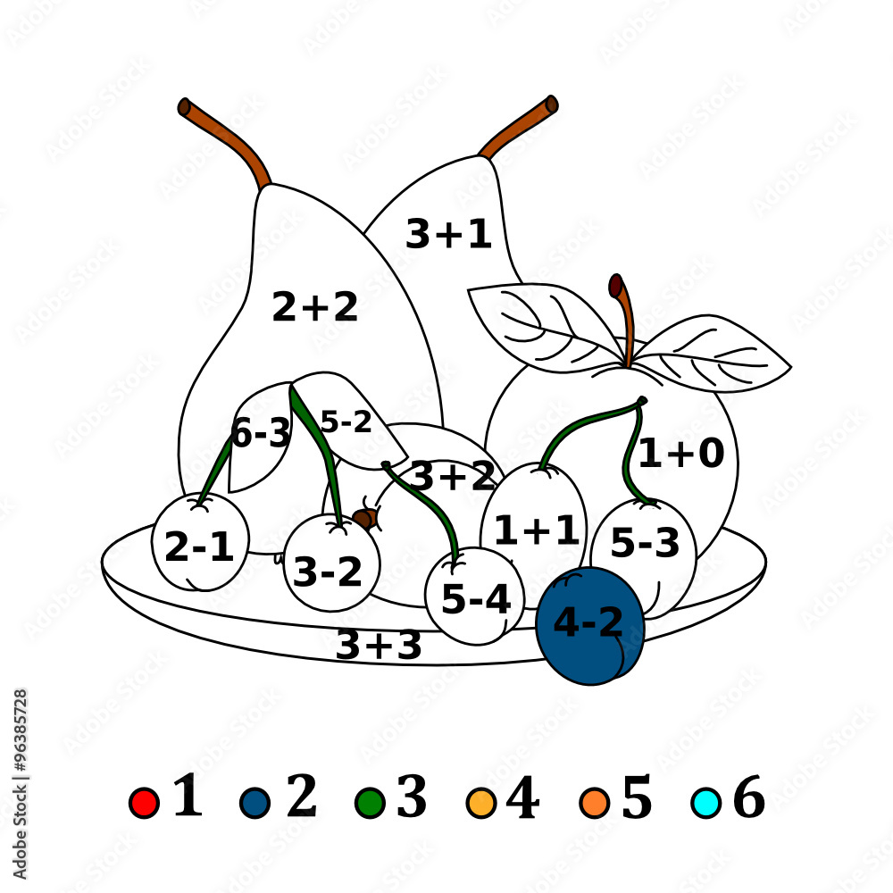 Calculate the examples and fill colors depending on the result - fruits ...
