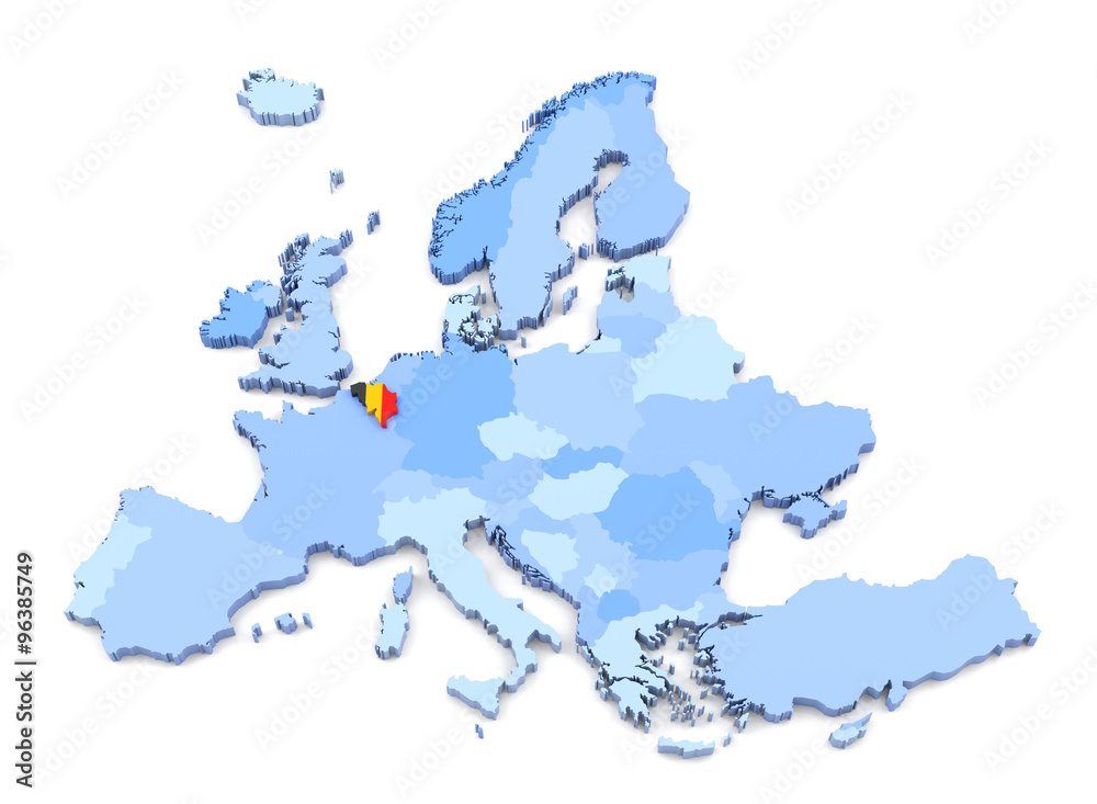 Fototapeta premium Europe Map, Belgium with Flag