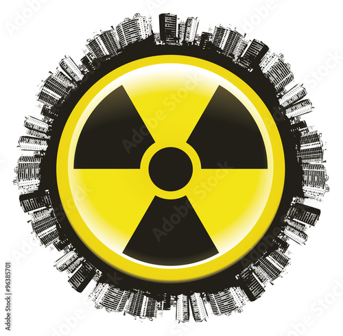 radioactivity icon with city and world