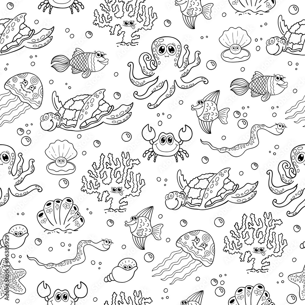 Seamless vector background with sea animals..