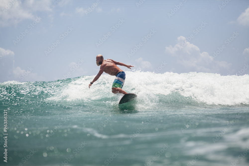 surfer man surfing on waves splash actively