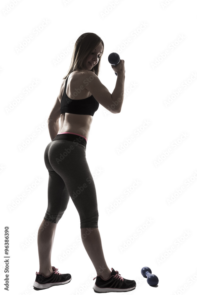 beautiful young woman portrait fitness dumbbells beautiful young woman portrait fitness dumbbells