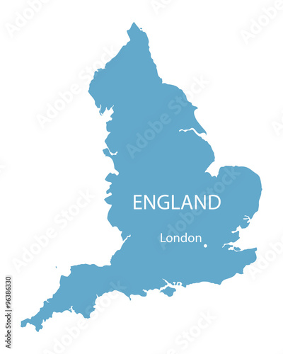 blue vector map of England with indication of London