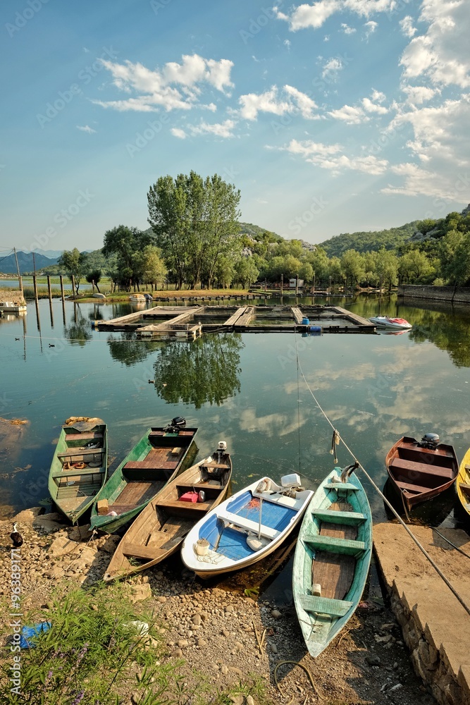 Obraz premium Row Boats On Lake Skadar National Park, Montenegro