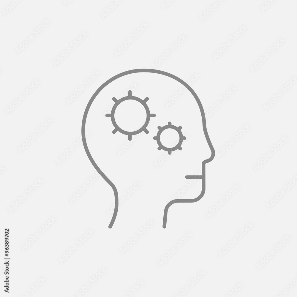 Human head with gear line icon. Human head with gear line icon.