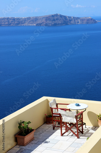 restaurant in Santorini, overlooking the sea