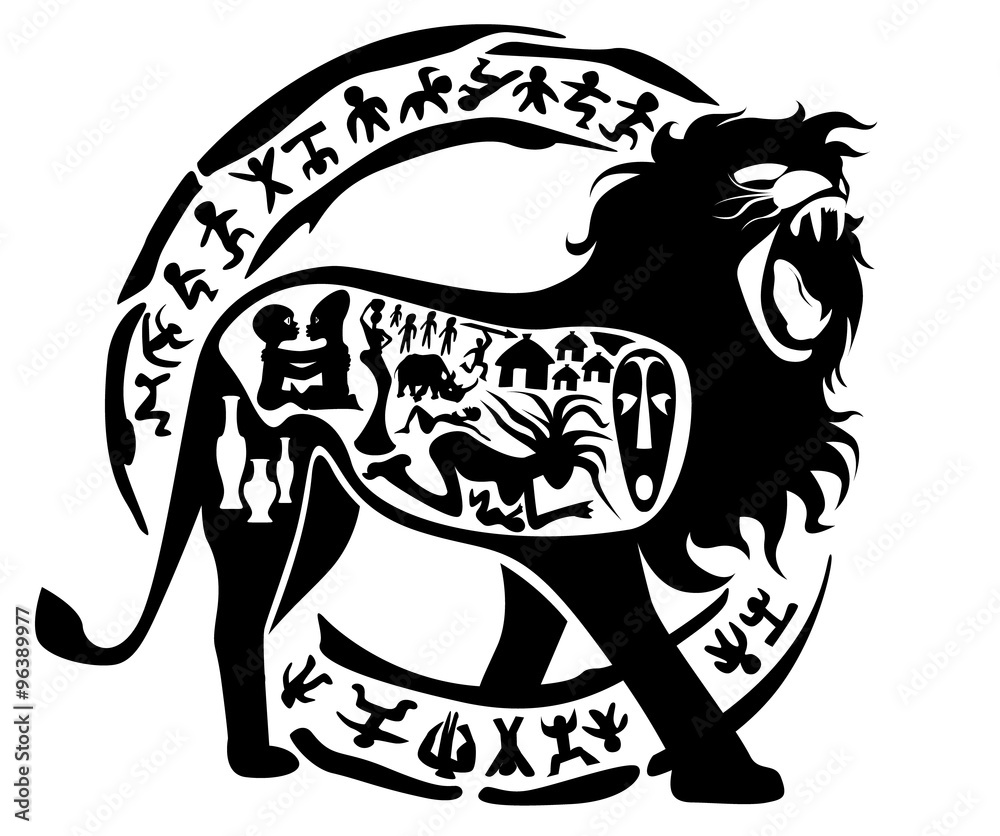 Vector tribal lion illustration, tattoo stamp Stock Vector | Adobe Stock