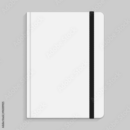 Black copybook with elastic band bookmark. Vector illustration. photo