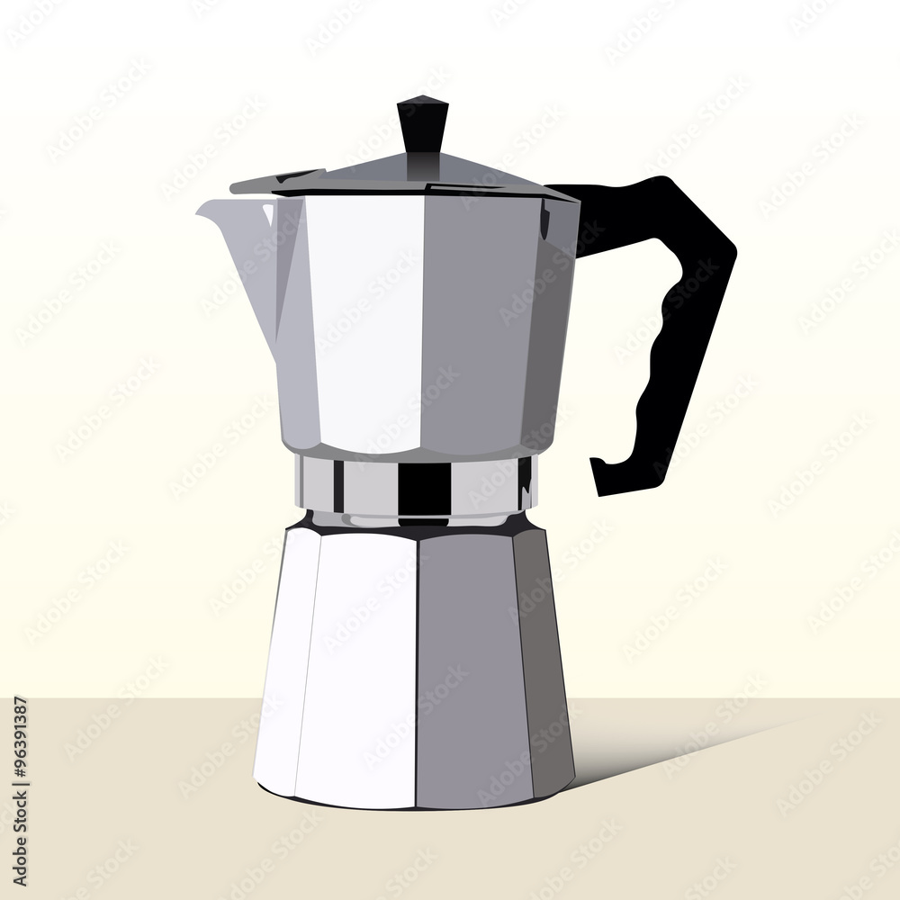Realistic italian metalic coffee maker in vector