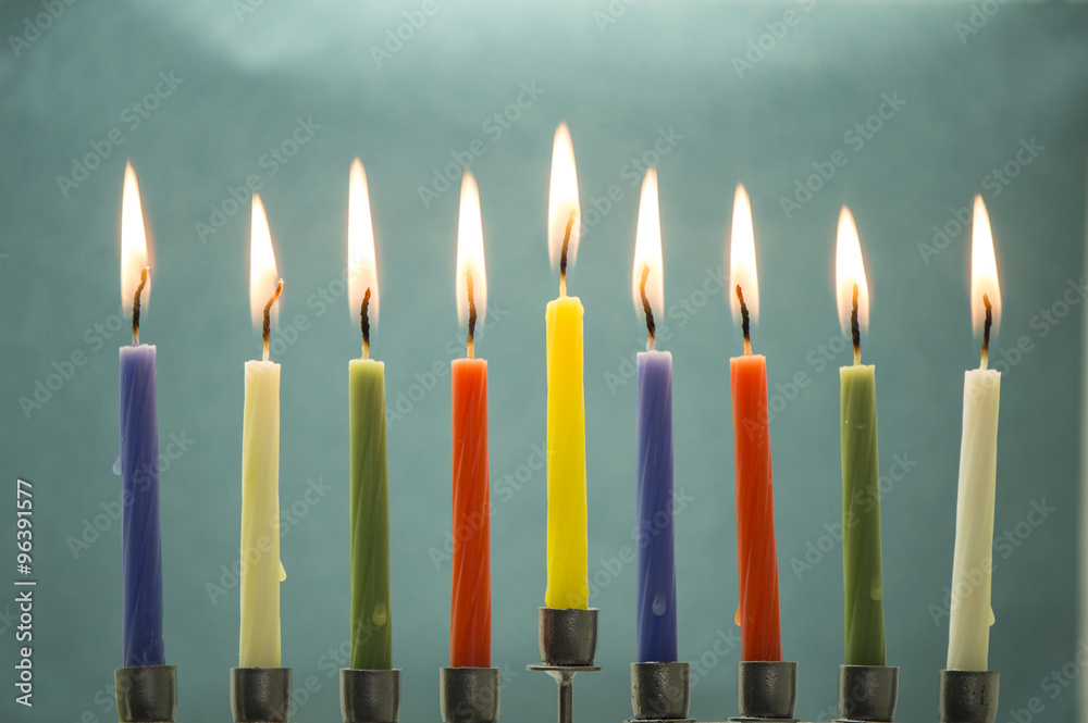 Nine hanukkah burning candles