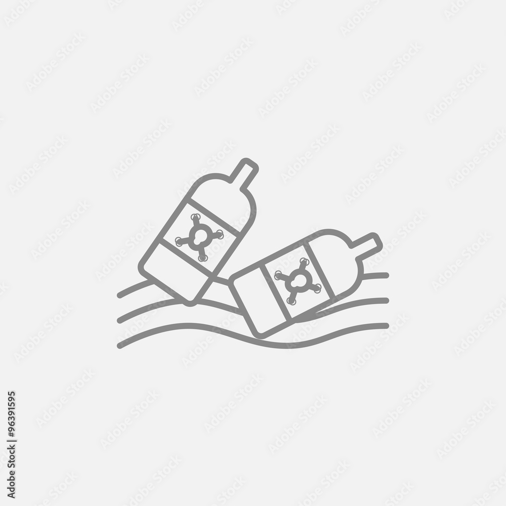 Bottles floating in water line icon. Bottles floating in water line icon.