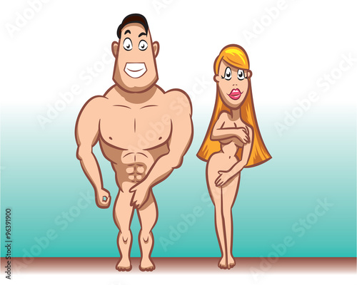 Pair characters, young and beautiful, naked - vector