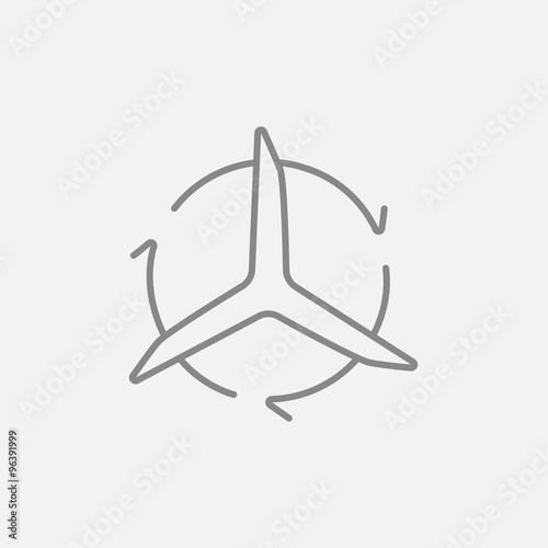 Windmill with arrows line icon.