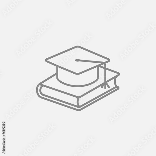 Graduation cap laying on book line icon.