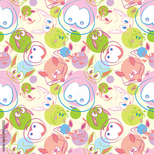 Cute animals seamless vector background, colorful