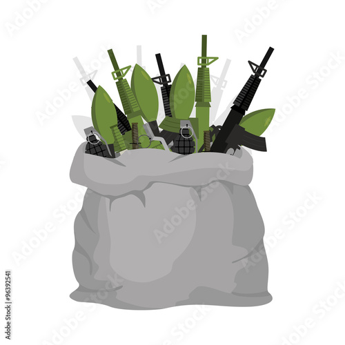 Bag weapon. Ammo in large gray bag. Assault rifles and grenade l