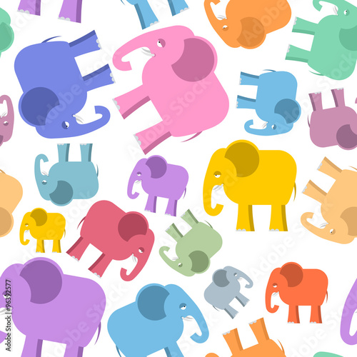 Colored elephant seamless pattern. Cute animals background. Beas